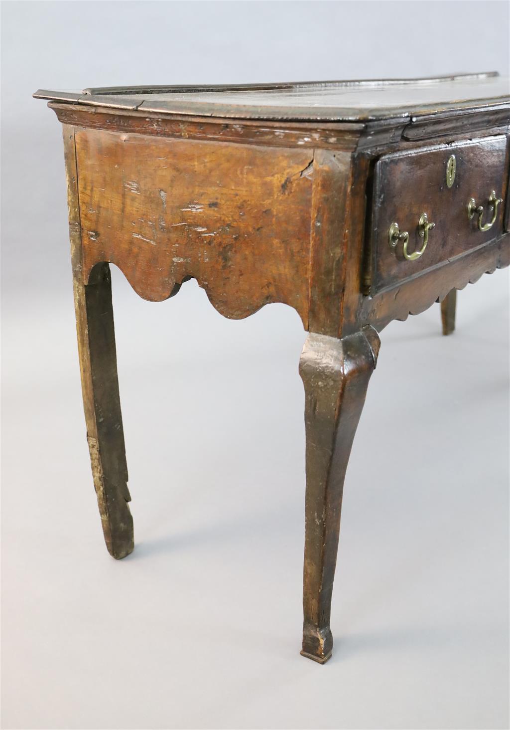 An early 18th century oak dresser base, W.5ft 7in. D.1ft 9in. H.2ft 7in.
